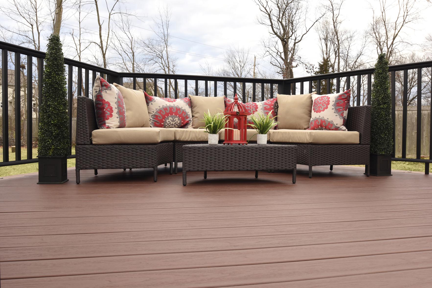 Porch furniture on deck.