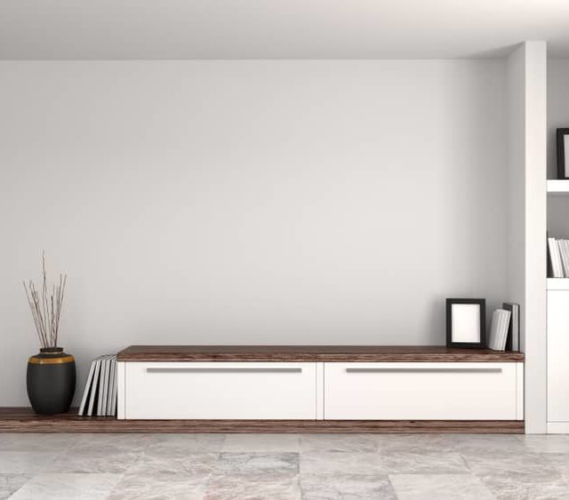 Inside view of long living room cabinets