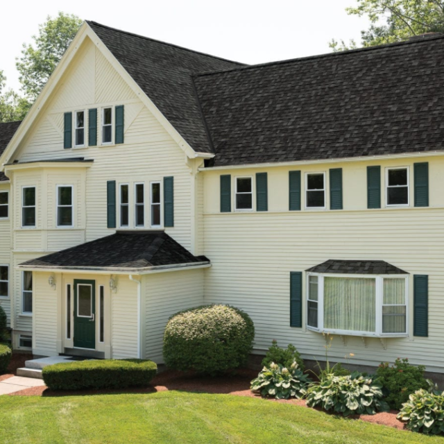 Outside view of a home in the springtime.